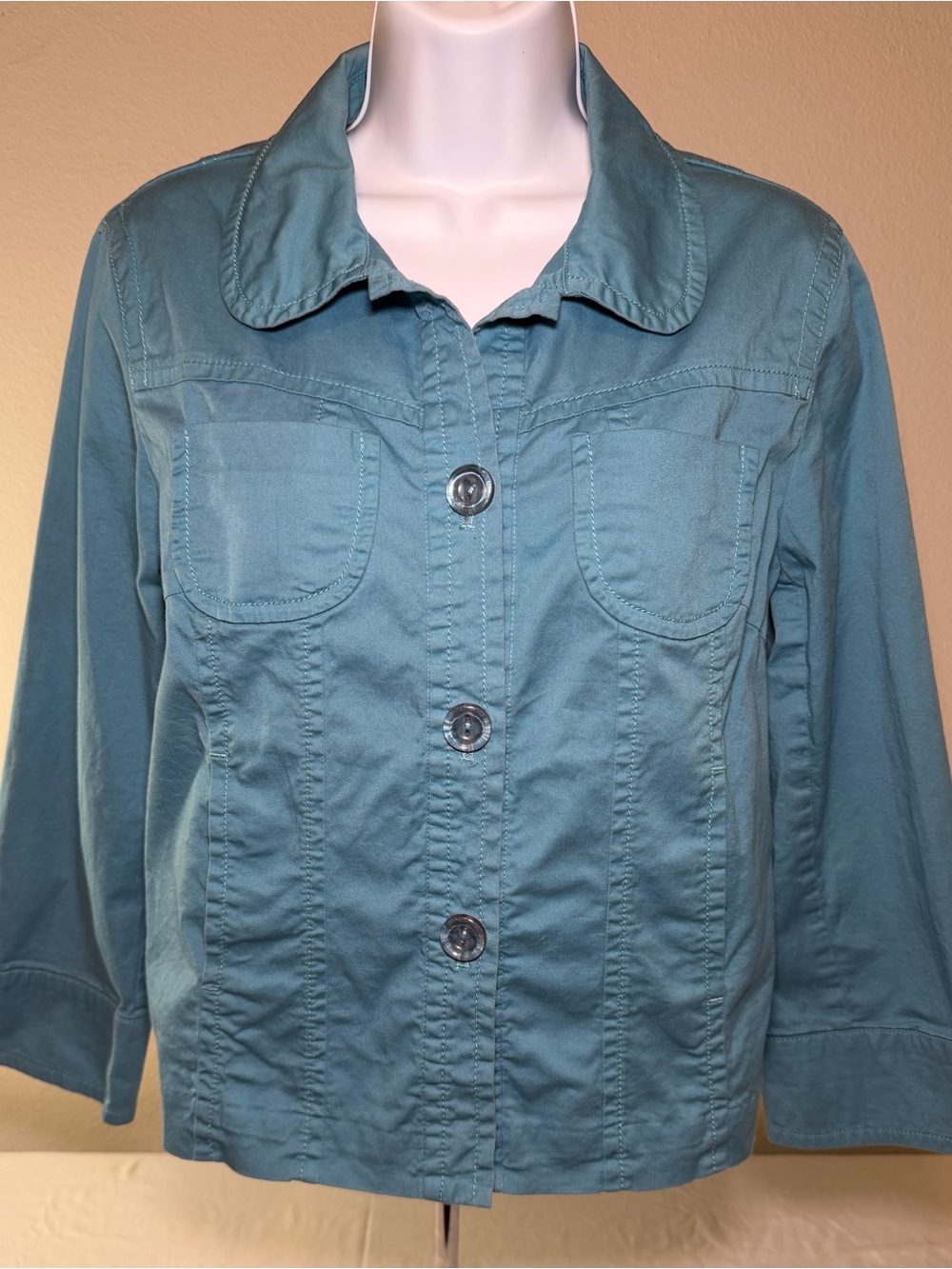 Rafaella Teal Cropped Button-Front Women's Jacket